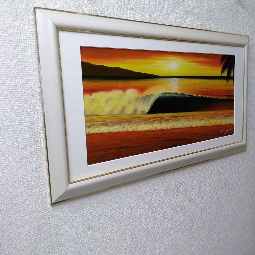 肉質油絵　横　特寸法　海　波　額装仕上げ品