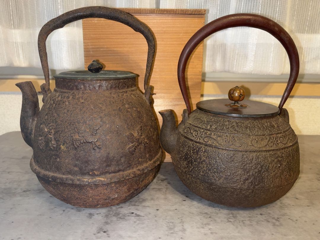 茶道具龍文堂造 鉄瓶時代物