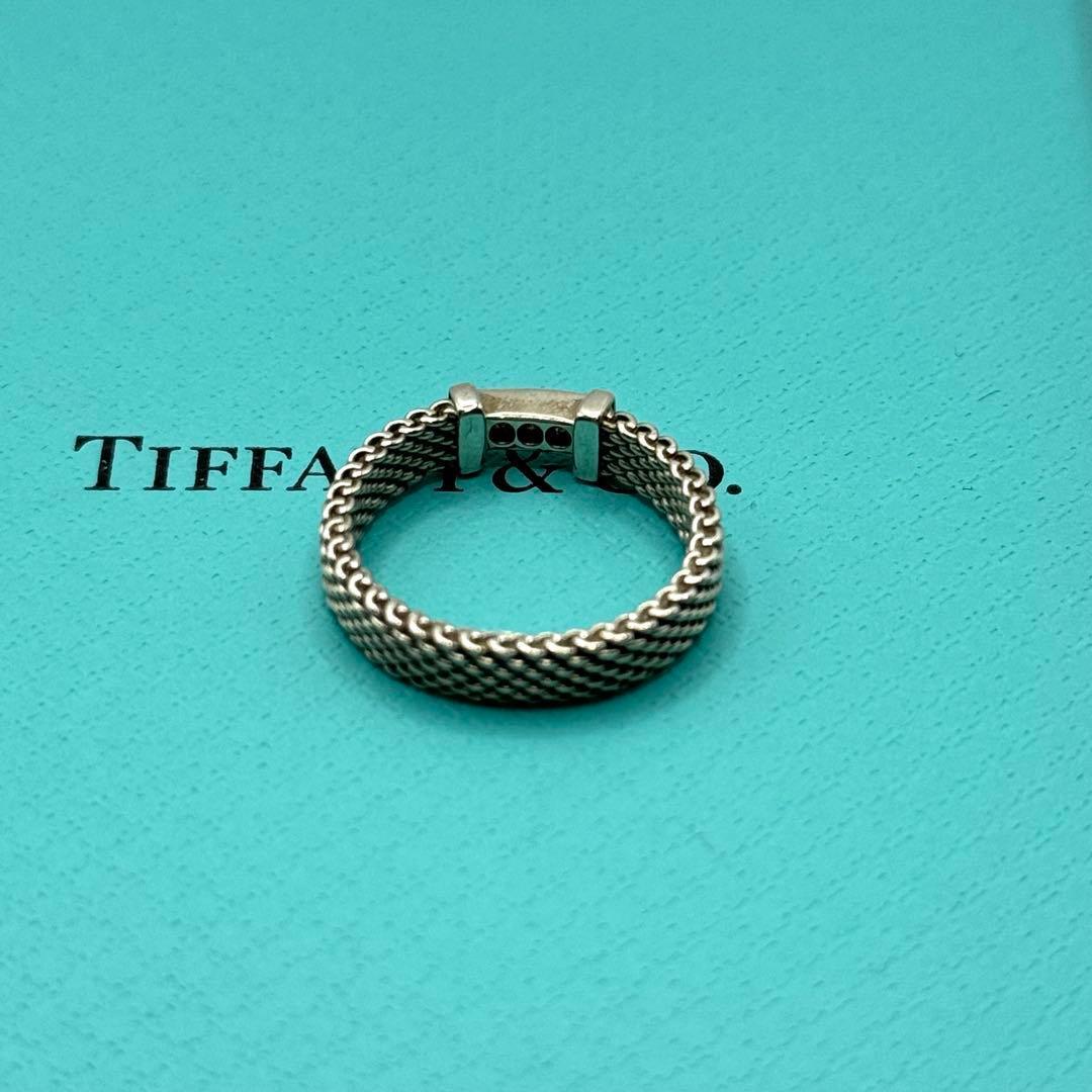 美品 ティファニー リング サマセット ダイヤ 3P メッシュ 8号 シルバー