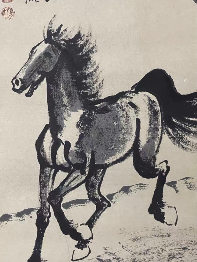 【旧蔵逸品・純手描き】徐悲鴻款 四条屏 中堂画「駿馬図」宣紙手描き