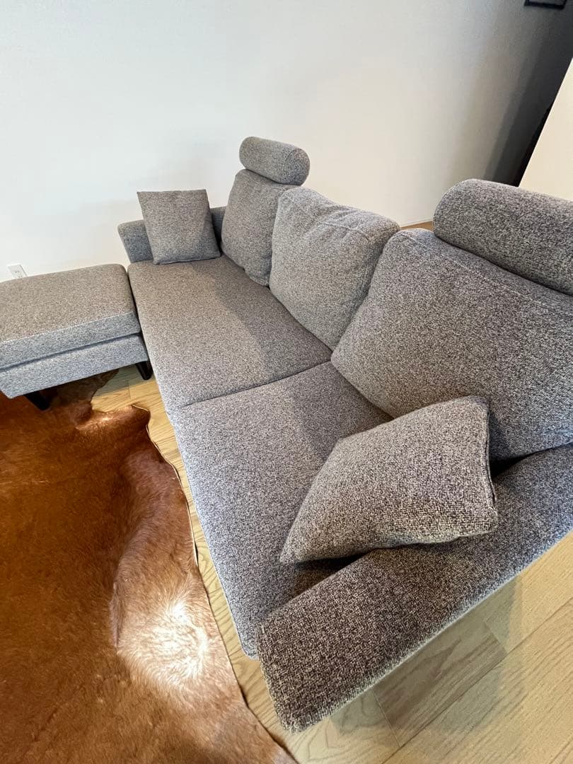 3人掛けカウチソファ ヘッドレスト付 レイアウト自由【引取り限定】