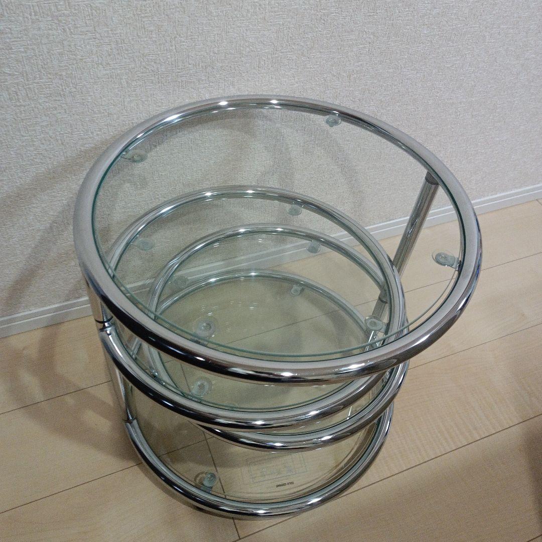 ミッドセンチュリー ラウンドテーブル 4段 丸型 北欧 ビンテージ 強化