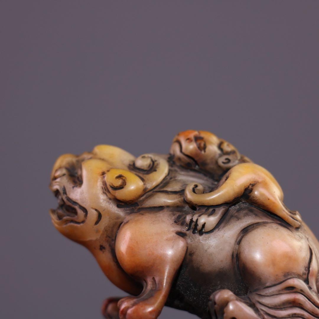 旧家蔵出 文房具 古美術 神獣・親子 細工彫刻 寿山石 印鑑 時代物