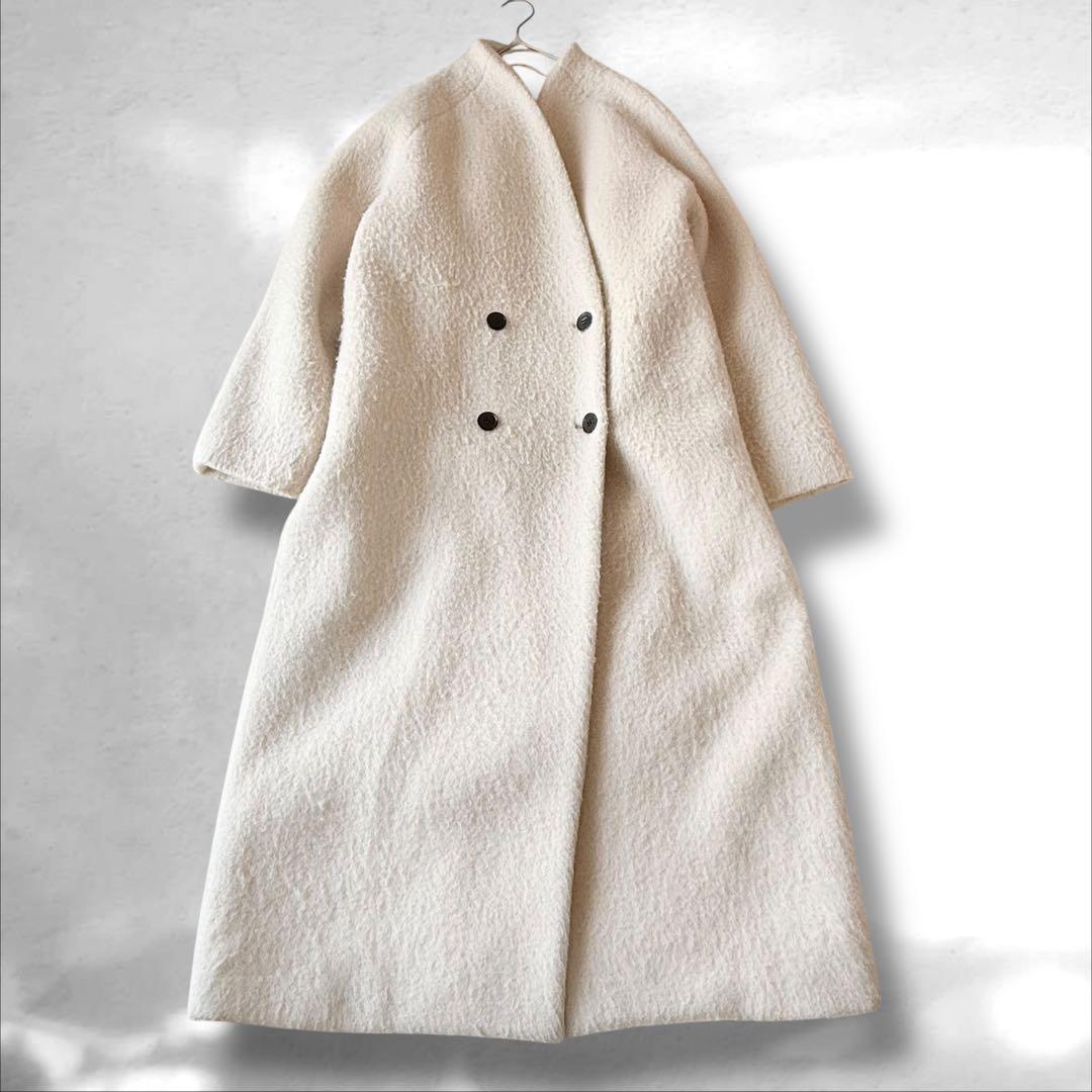 anuke アンヌーク Collarless Shaggy Coat アイボリー - メルカリ