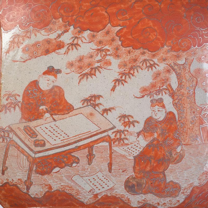 九谷焼 古九谷 青粒色絵金彩 山水人物文 大皿 直径約40cm M R6148B