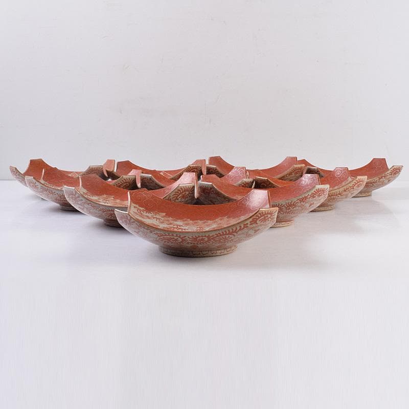 masa様専用 古九谷赤絵銀彩 人物文皿 二種 十客 時代箱付 F R9004B