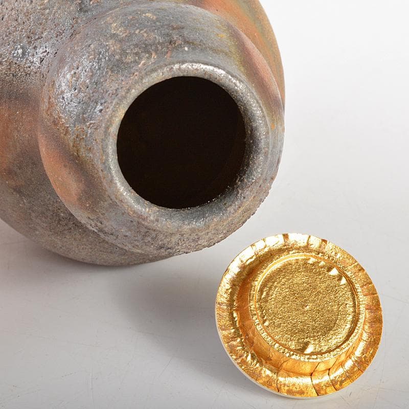 備前焼 山根義秋作 瓢箪茶入 西陣織仕覆二点 有馬頼底（大龍）極箱