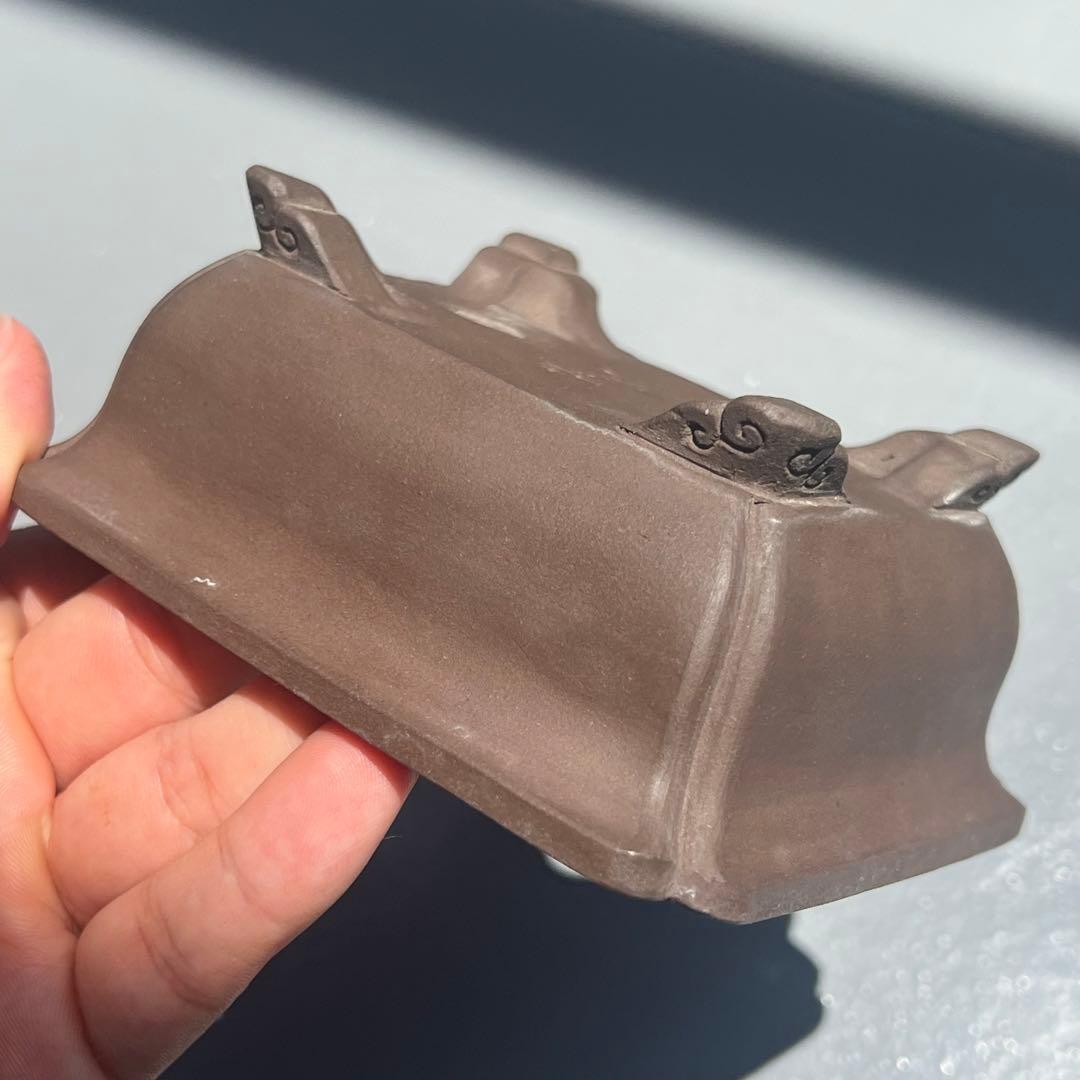 536.幸乐 紫泥隅角雲足長方 盆栽鉢 植木鉢 11.1*9.3*4.6cm