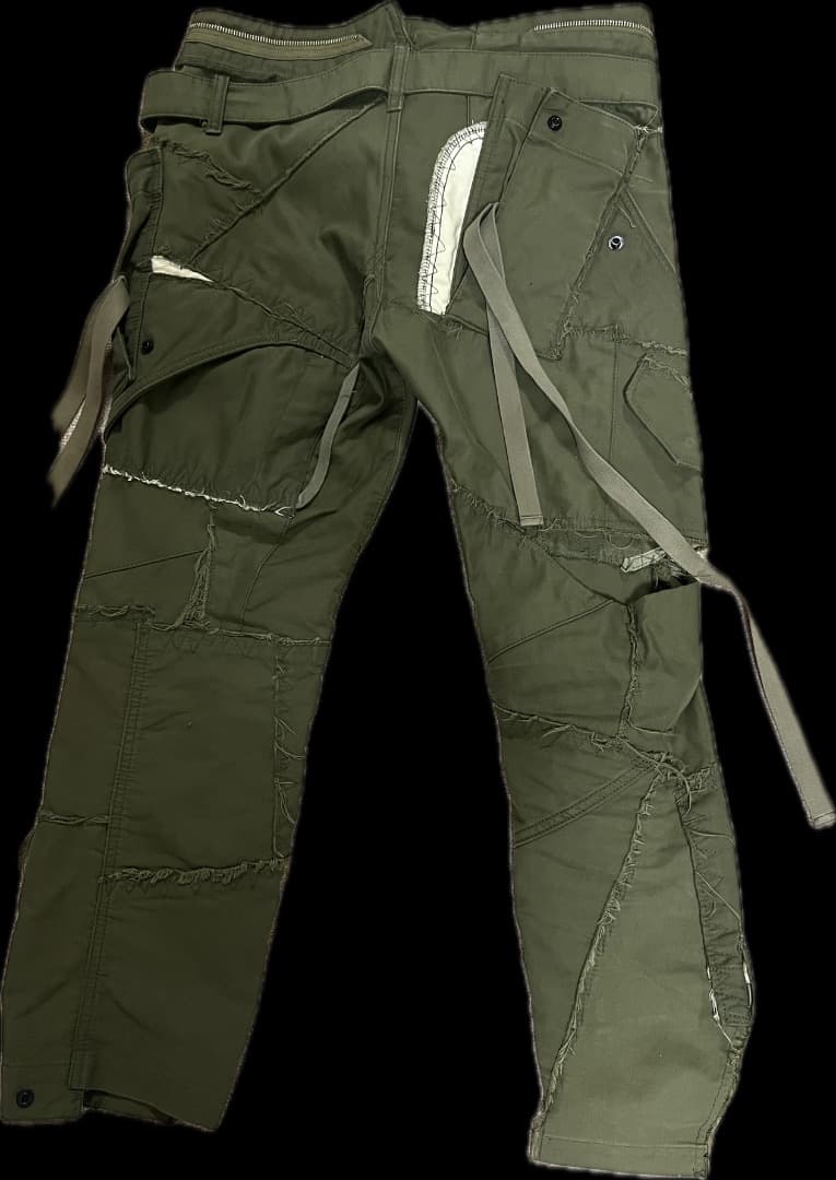 オリーブ パッチワーク カーゴパンツ