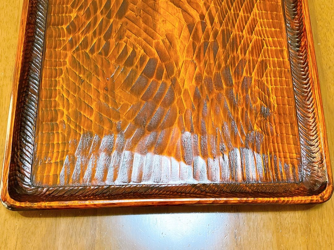 時代物 お膳 讃岐彫り 正方形 お盆 アンティーク 漆器 トレー 木彫り５枚