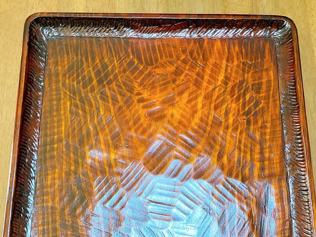 時代物 お膳 讃岐彫り 正方形 お盆 アンティーク 漆器 トレー 木彫り５枚