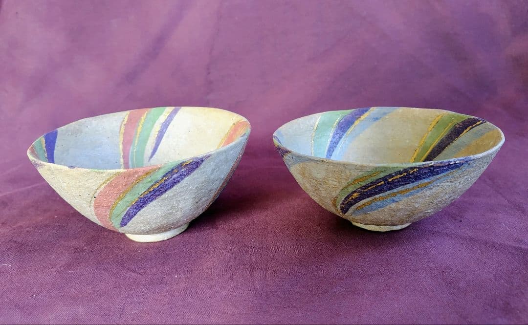 彩文碗二点 (杉浦康益 作) 未使用 新品同様