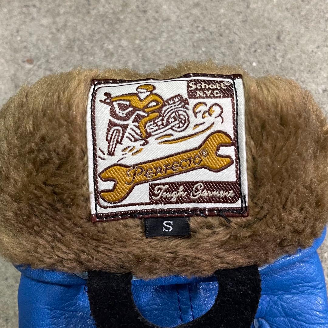 Schott ショット ワンスター レザーグローブ 革手袋 ボア ブルー S