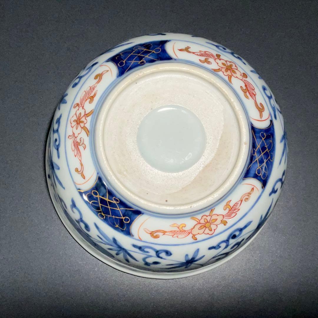 伊万里金襴手唐花図鉢Φ17㎝　骨董　古伊万里　江戸幕末 6R0919w2ダA