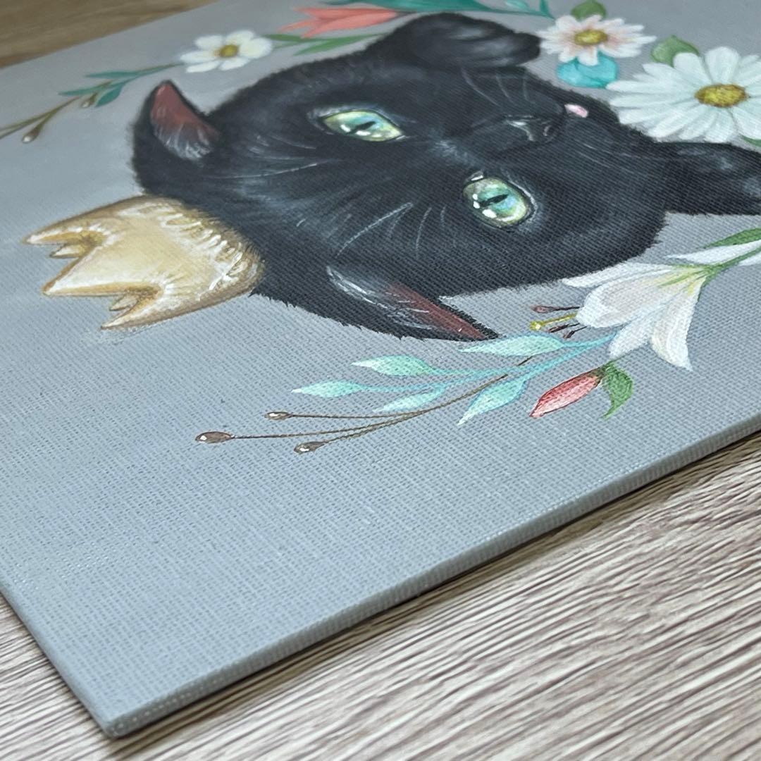 黒猫愛猫の誕生日アクリル画開運絵画