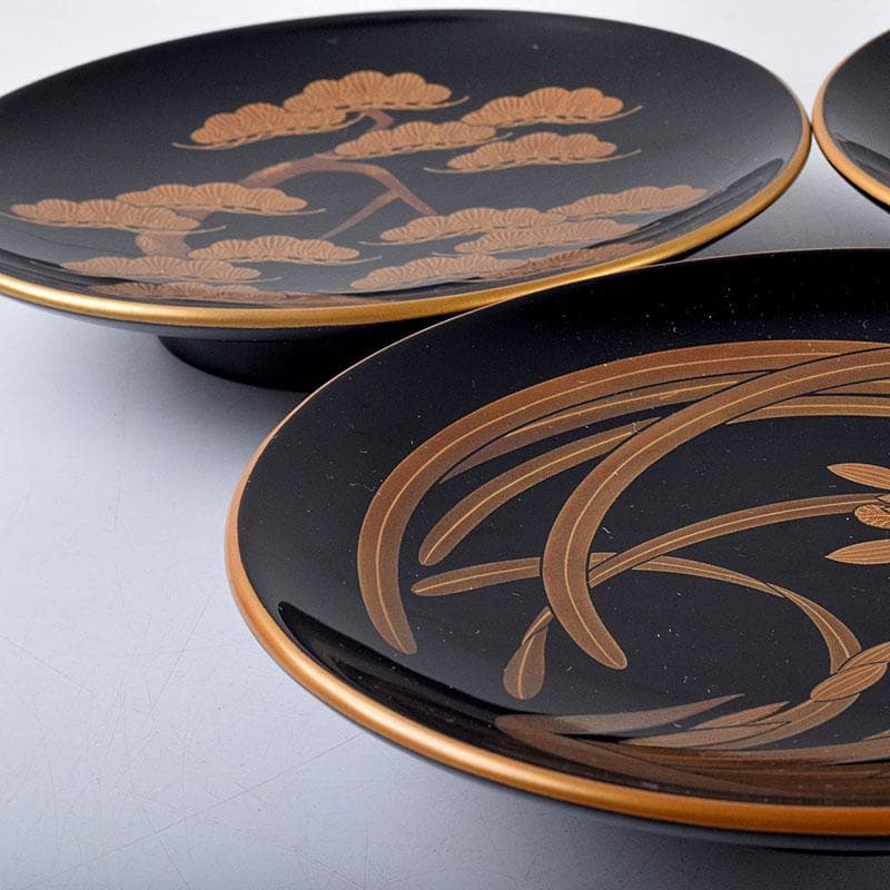 和食器　輪島塗　高崎秋峰作　高台寺蒔絵　五聖絵替　銘々皿　五客　共箱　C8533