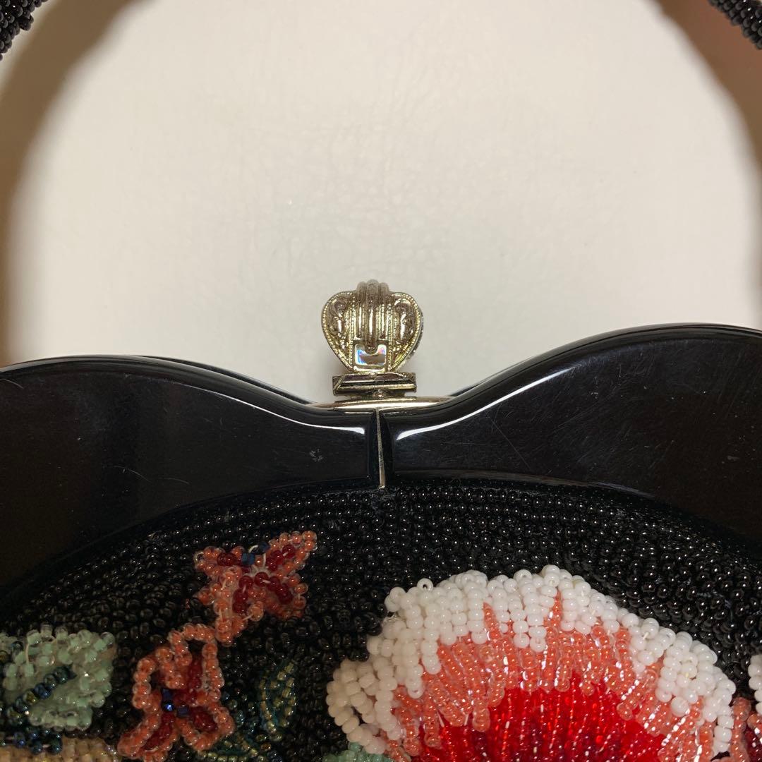 花柄　総ビーズ　ハンドバッグ　ビーズバッグ　和装　パーティ　昭和レトロ