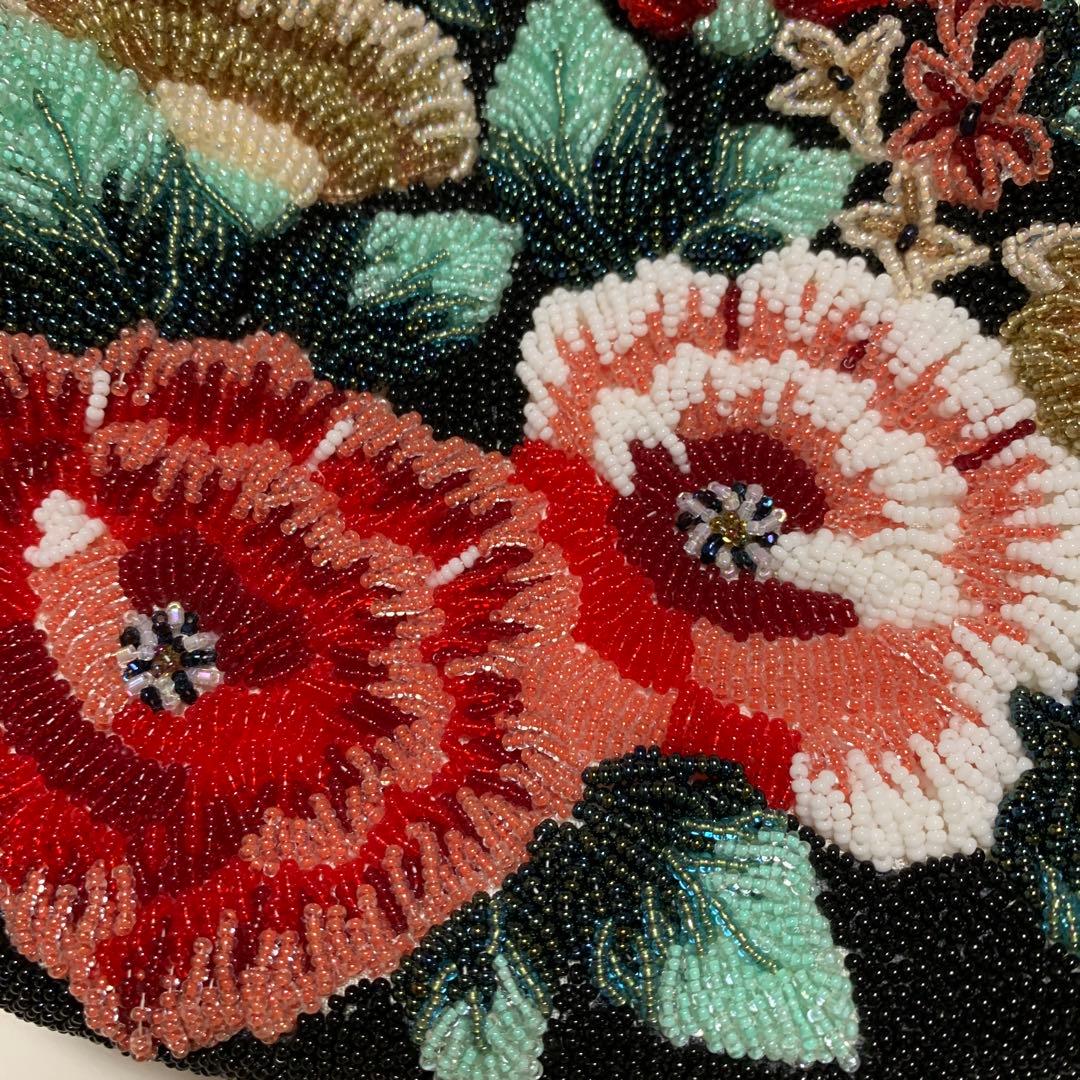 花柄　総ビーズ　ハンドバッグ　ビーズバッグ　和装　パーティ　昭和レトロ