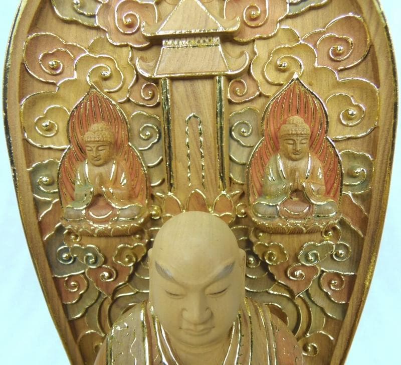 Bフライデー仏像☆香木材 三宝尊付 日蓮上人(日蓮聖人)像2.5