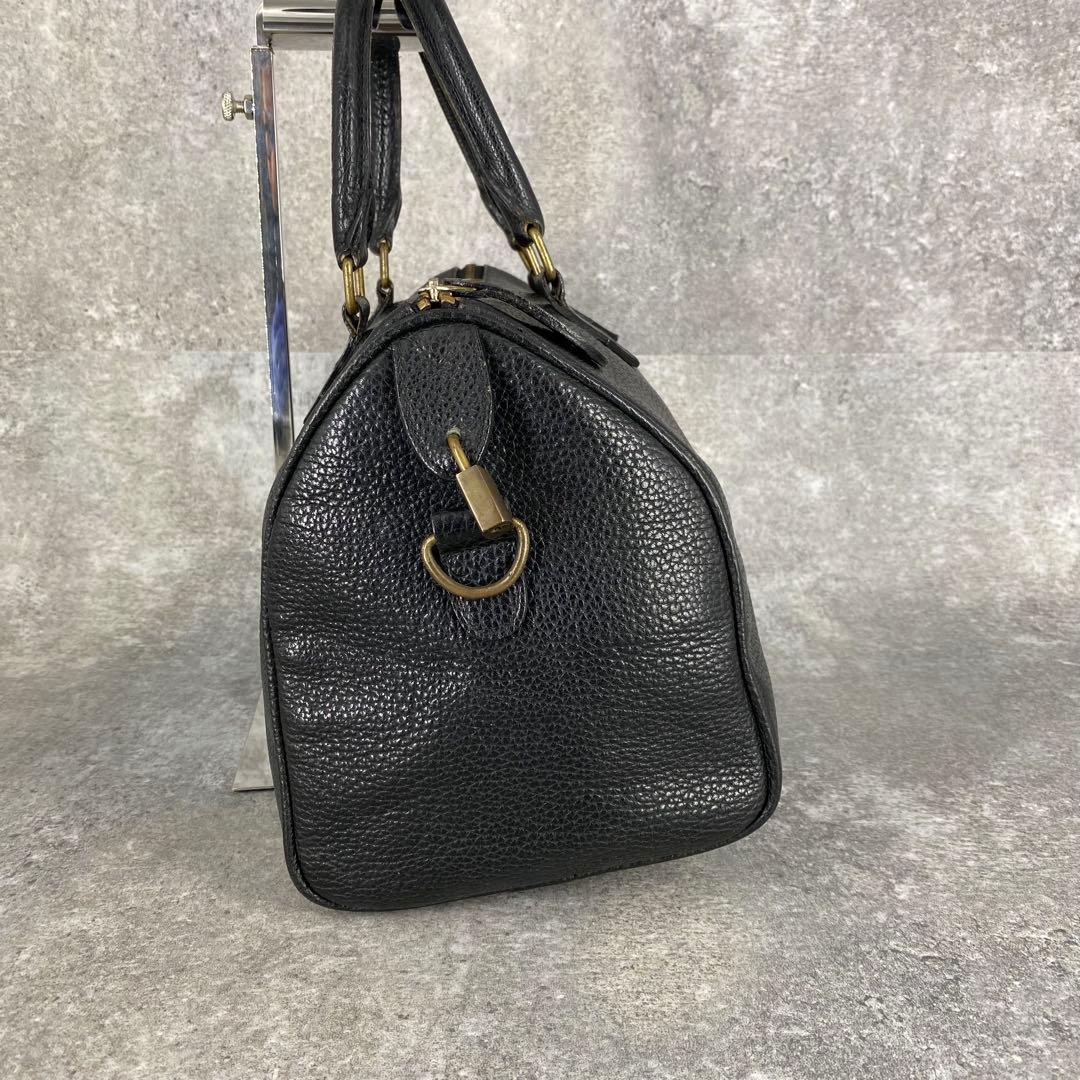 RALPH LAUREN ブラック ミニボストンバッグ シボ革 チャーム レザー