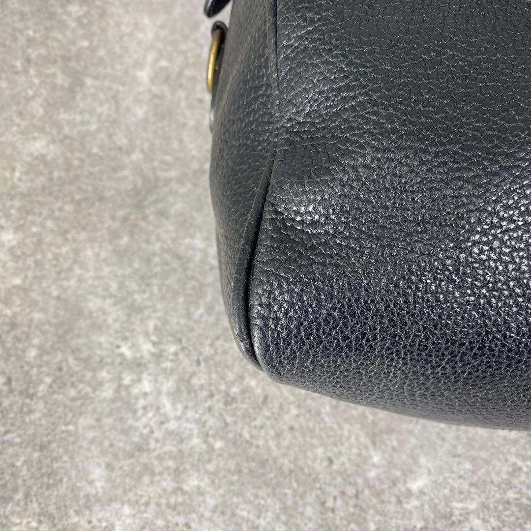 RALPH LAUREN ブラック ミニボストンバッグ シボ革 チャーム レザー