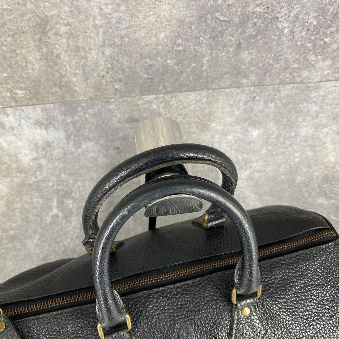 RALPH LAUREN ブラック ミニボストンバッグ シボ革 チャーム レザー