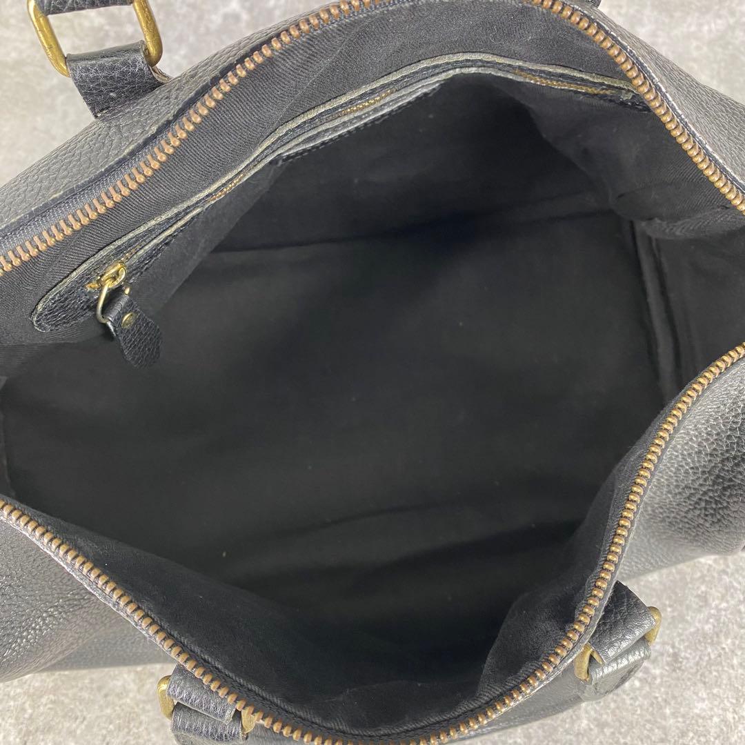 RALPH LAUREN ブラック ミニボストンバッグ シボ革 チャーム レザー