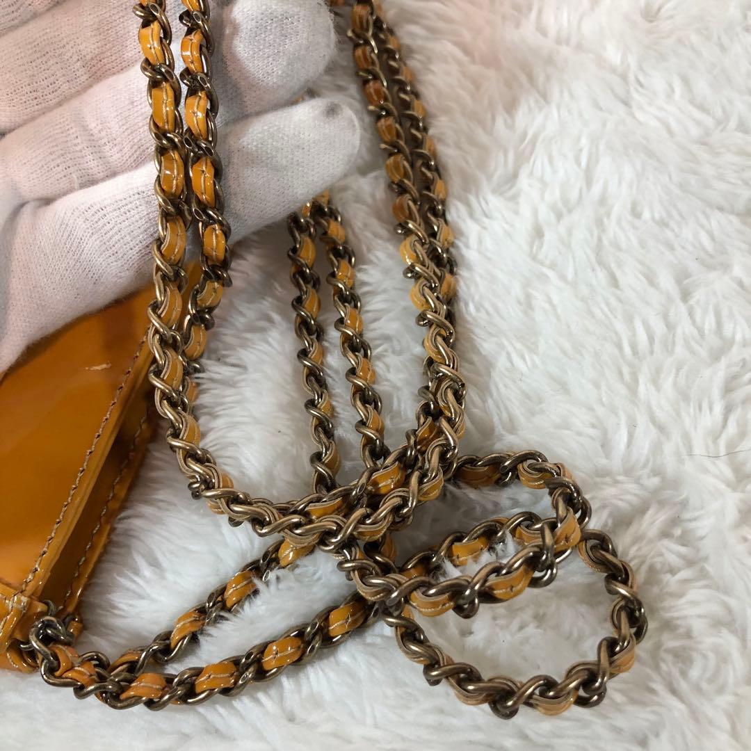 シャネル エナメル チェーンバッグ キャメル ココマーク ミニバッグ ハンド