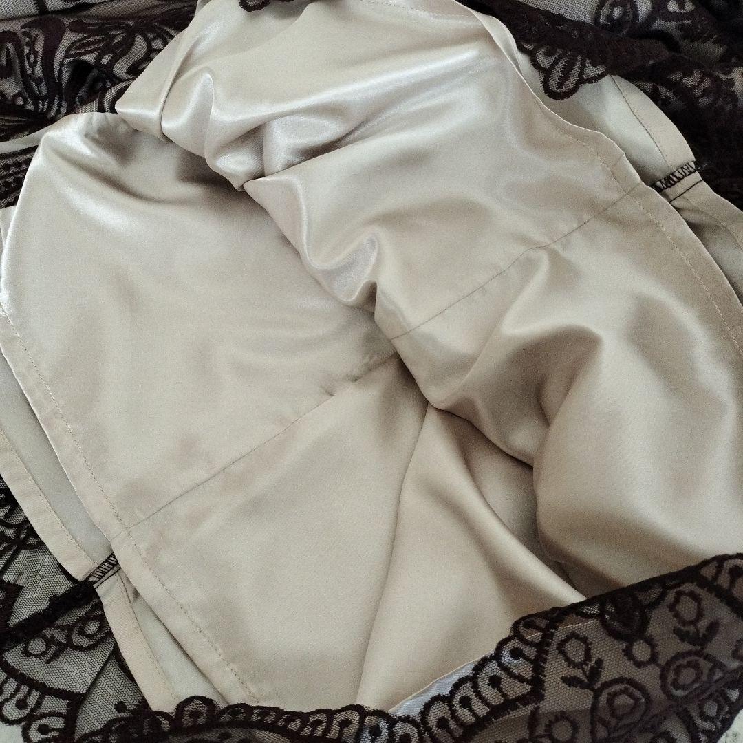 新品ANDRESDパーティードレス S ダークブラウンレースダマスクギャザー刺繍