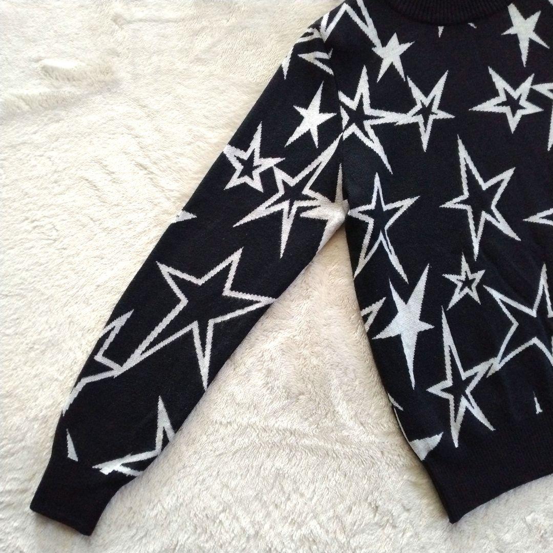 パーリーゲイツ　ウール 刺繍 星柄ジャガード モックネック ニット プルオーバー