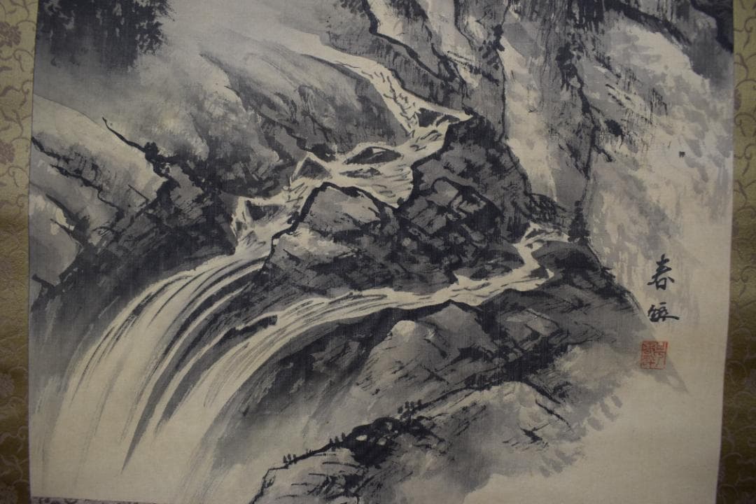 春酔/深山幽谷図/鹿図/山水渓谷/掛軸☆宝船☆Y-713 JM