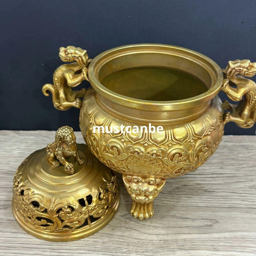 銅製 香炉 獣頭三足香炉 室内 仏堂 茶道 薫炉 工芸品 置物