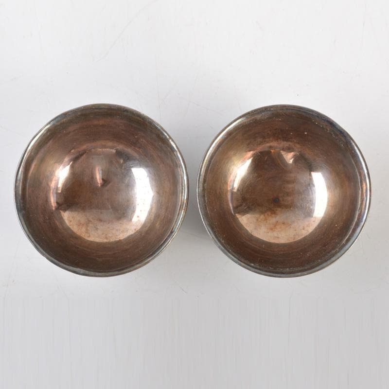 中国　唐物　古七宝内銀張　花草文　盃　一對　M　6628