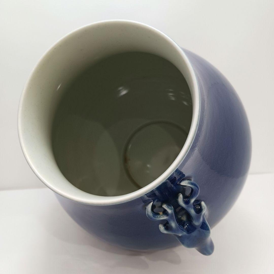 Y1921 中国唐物 青釉鈞窯鹿耳花瓶 壷 大清慶照年製 高さ24㎝　ten