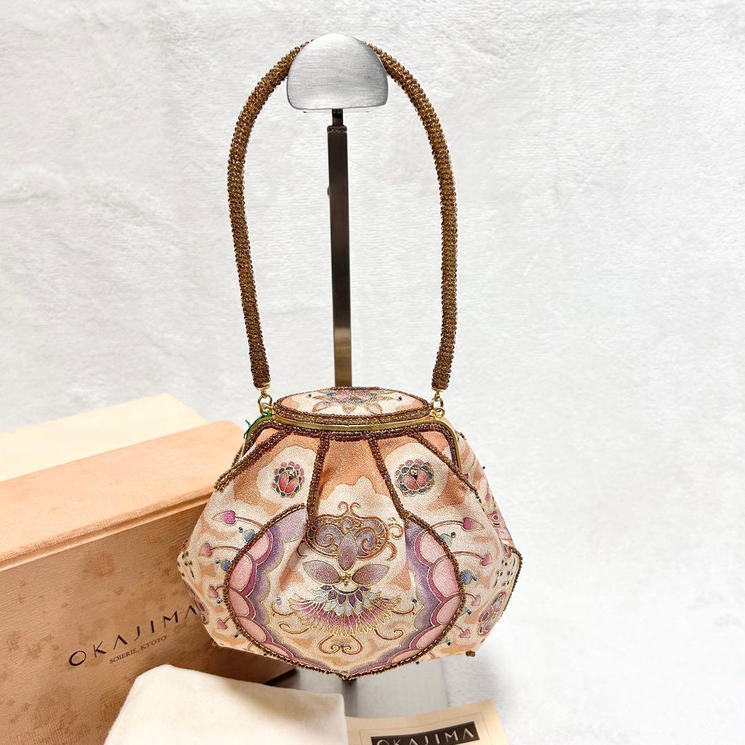 未使用タグ付 OKAJIMA オカジマ ビーズバッグ シルク 和装 ハンドバッグ