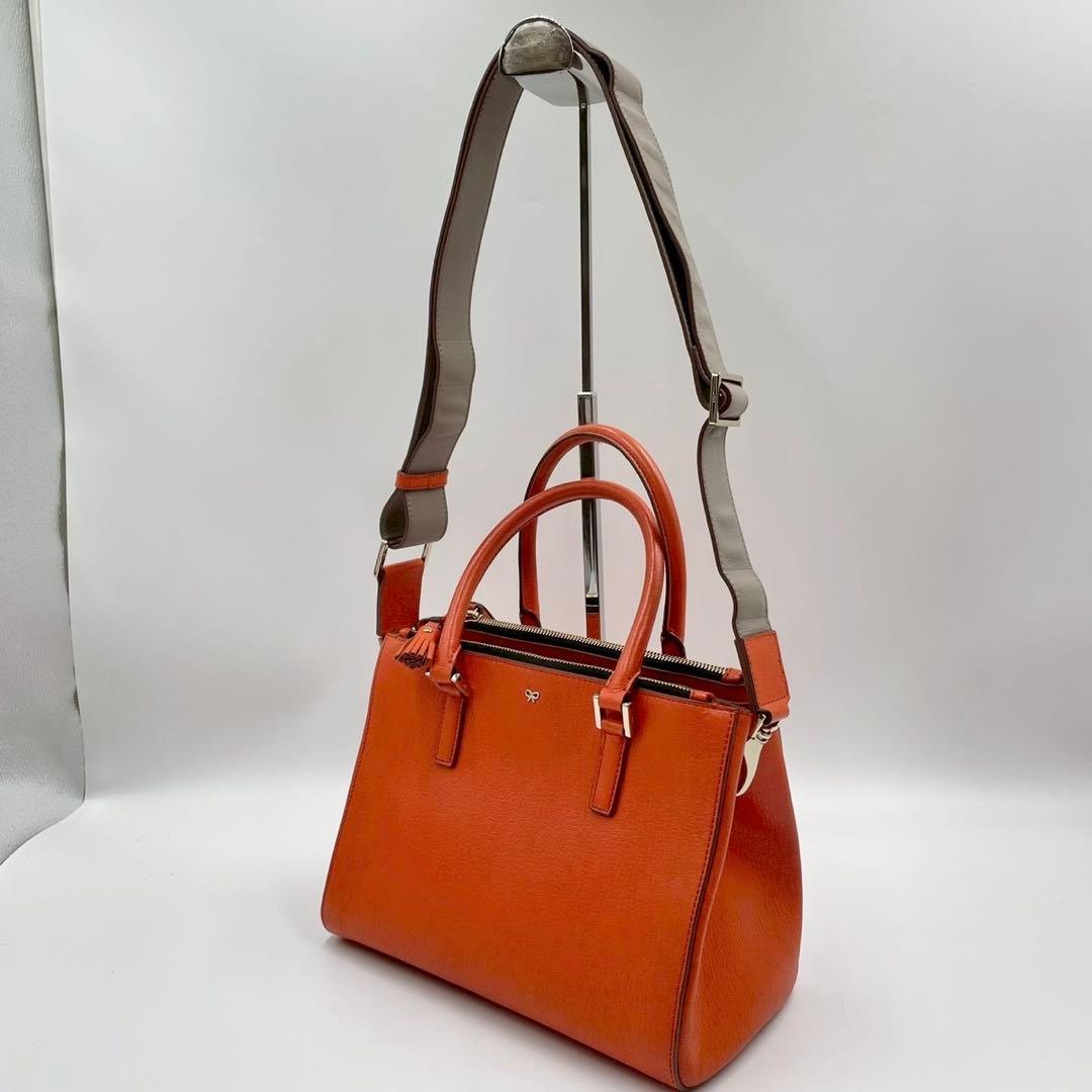 極美品　アニヤハインドマーチ　2way ハンドバッグ　レザー　タッセル　オレンジ