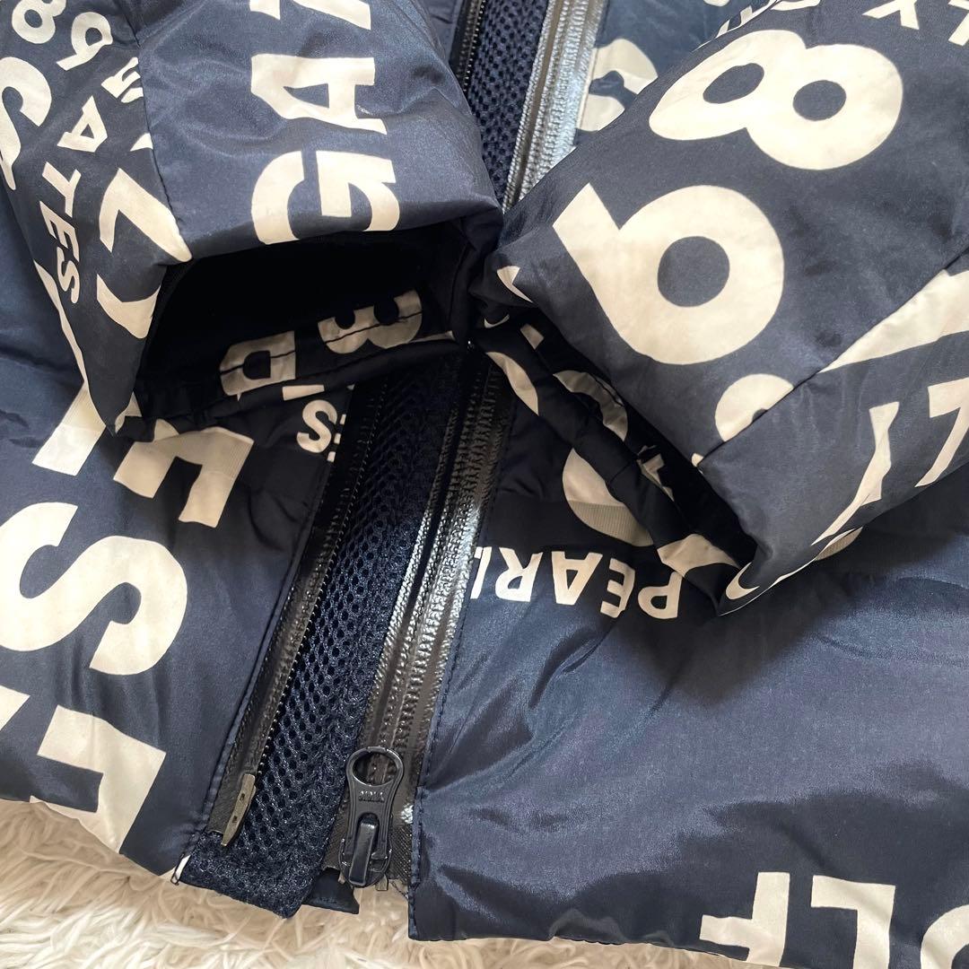極美品 パーリーゲイツ ダウンジャケット 2way ロゴ総柄 0サイズ ネイビー