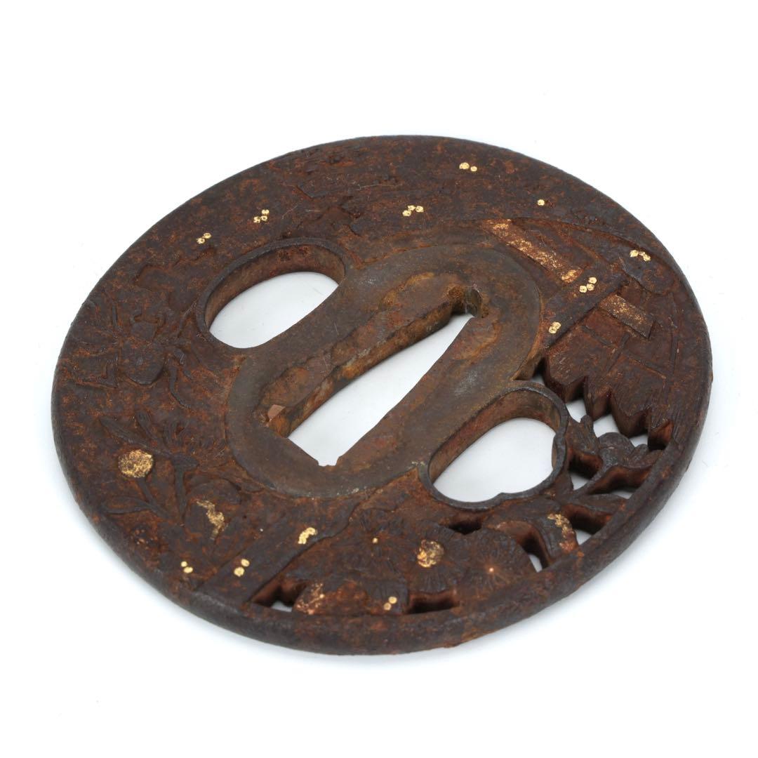 【時代物】日本刀 拵え一式 五種 鮫皮巻 黒呂塗 蜘蛛椿花図 刀装具 武士具