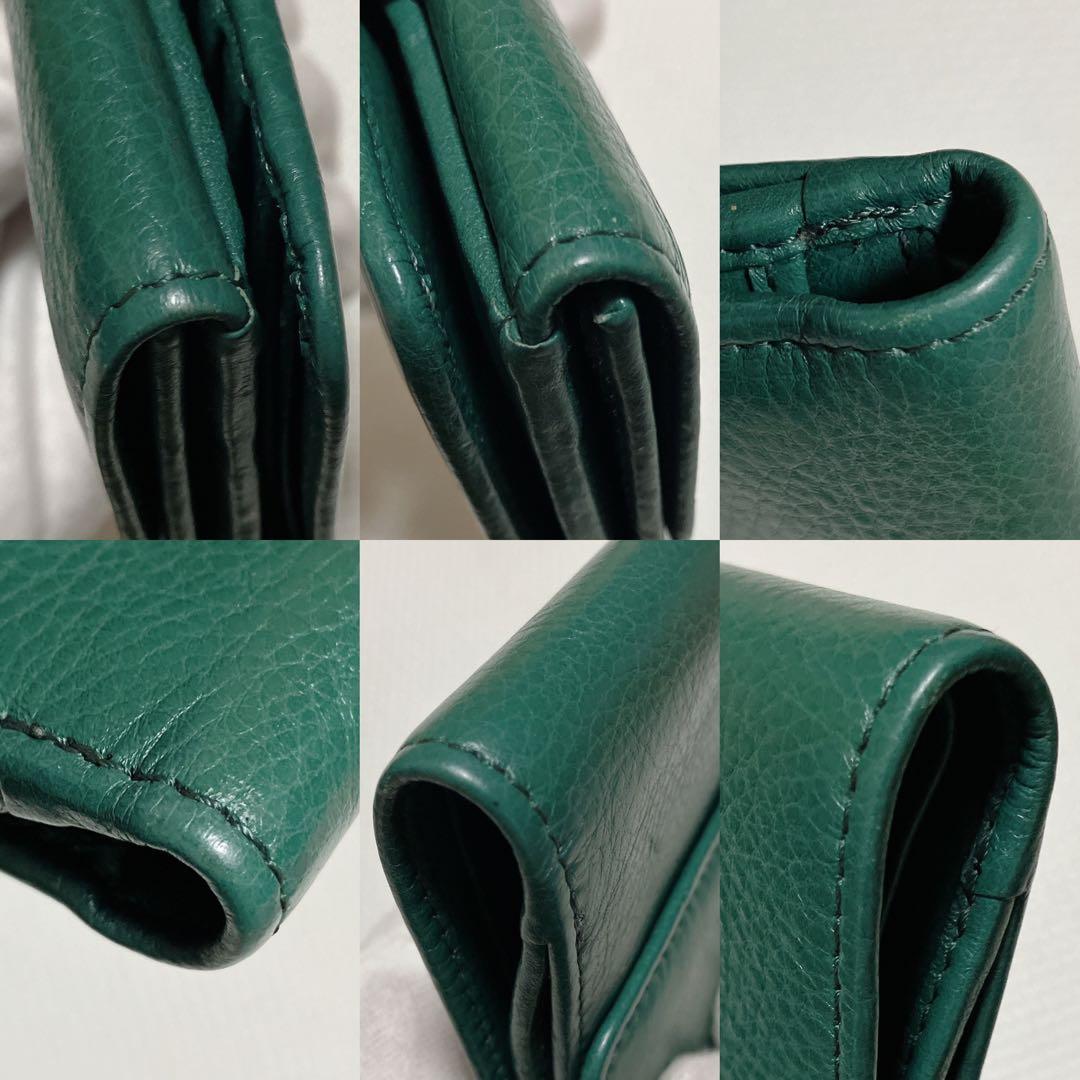 極美品HIROFU ヒロフ　〝H〟ロゴ　レザー二つ折り財布　センプレ　グリーン