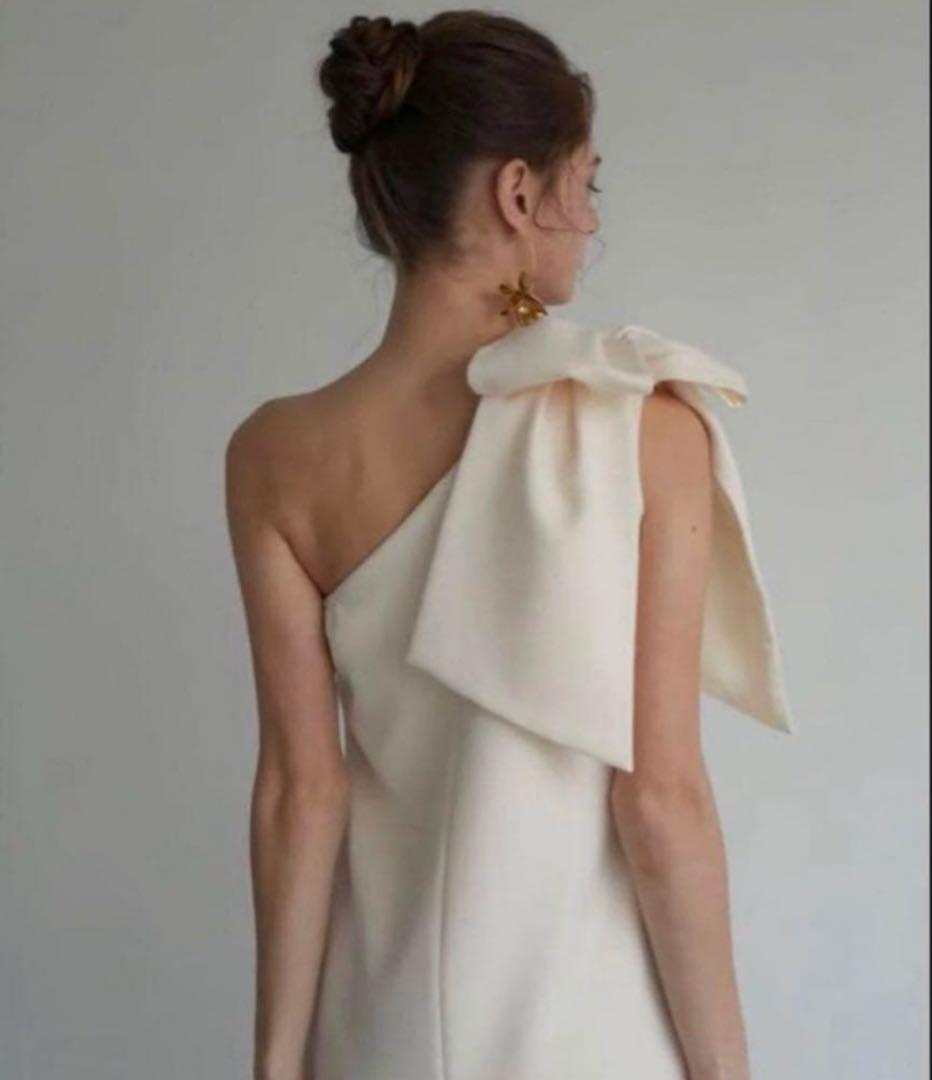 acka ワンショルダーポイントワンピース リボンドレス