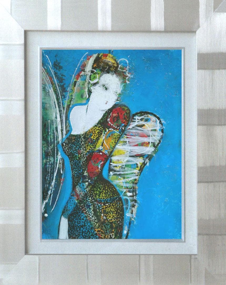 油絵 菅家令子 絵 絵画インテリア 額付(白) uF6-010511 人物 女性