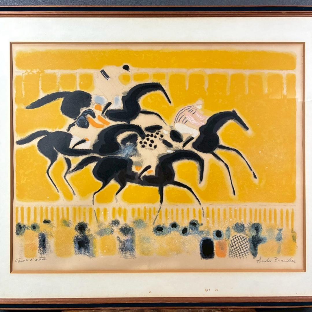 アンドレ・ブラジリエ「オートゥーユの競馬」リトグラフ 直筆サイン入