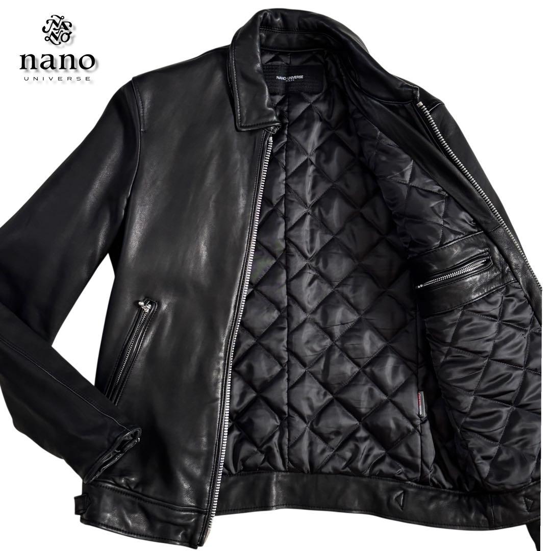 美品 ナノユニバース 羊革ライダースジャケット シングル L