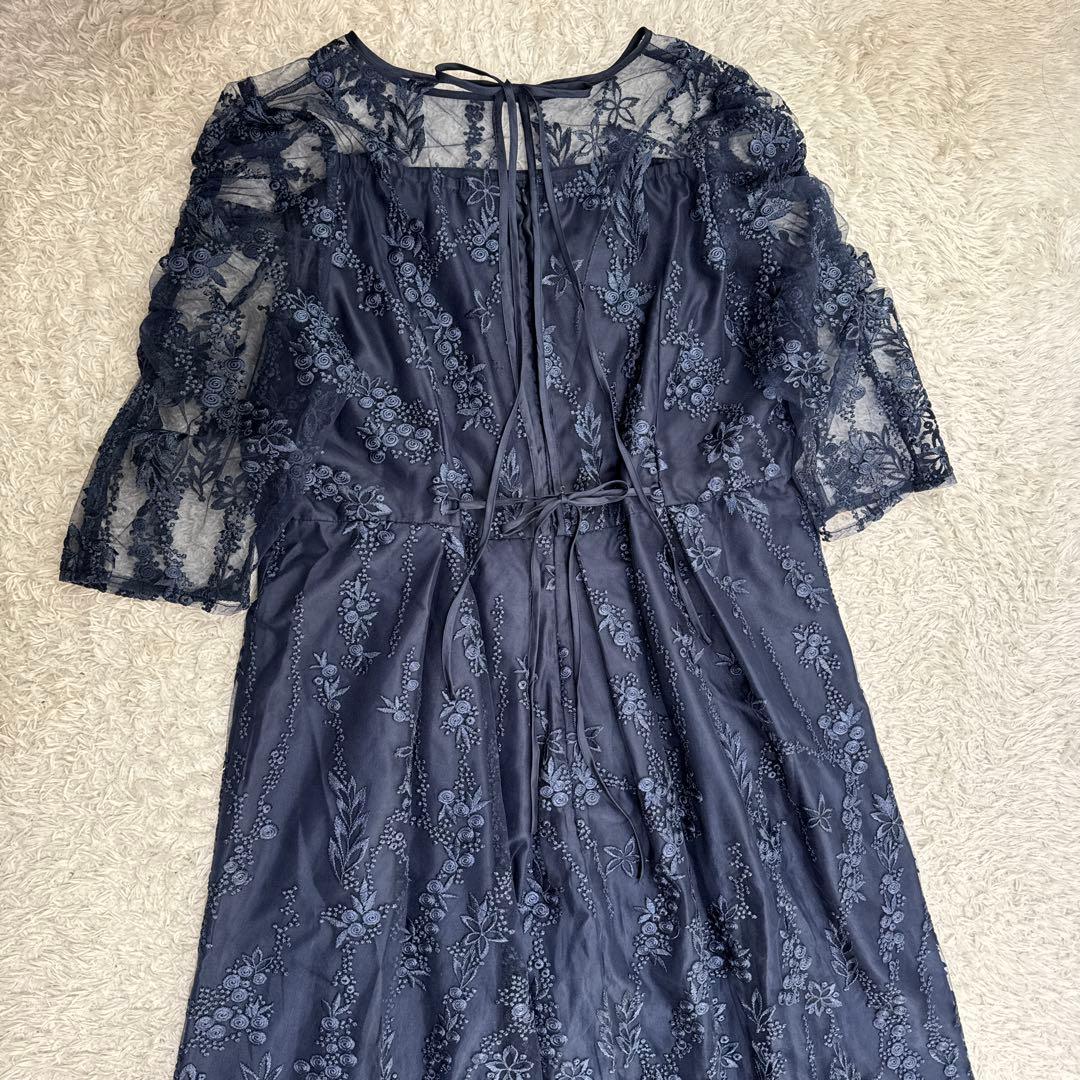 極美品 niana 刺繍レース バックリボン パーティードレス 二次会 4L