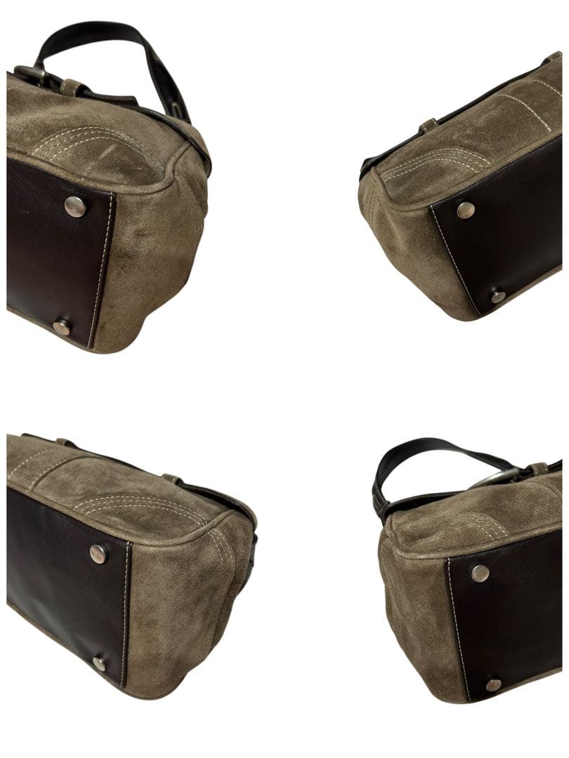 美品 コーチ がま口 ワンショルダー ソーホー ビジュー リボン スウェード 茶