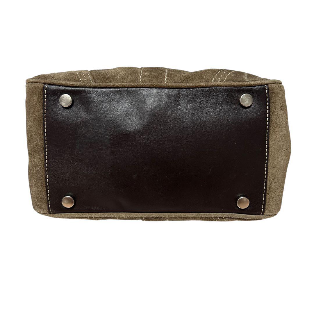 美品 コーチ がま口 ワンショルダー ソーホー ビジュー リボン スウェード 茶