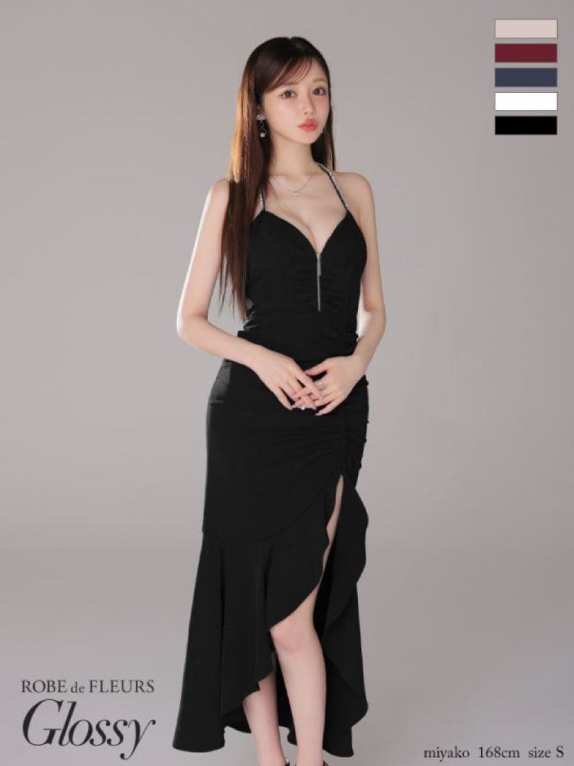 Glossy グロッシー ラメ スリット キャミ ロングドレス キャバドレス