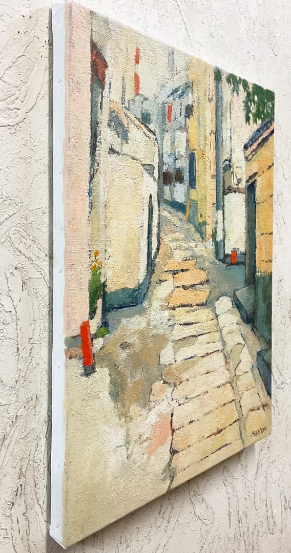 絵画 449 油絵/風景/街角/東京/四谷荒木町の路地/石畳/F6号