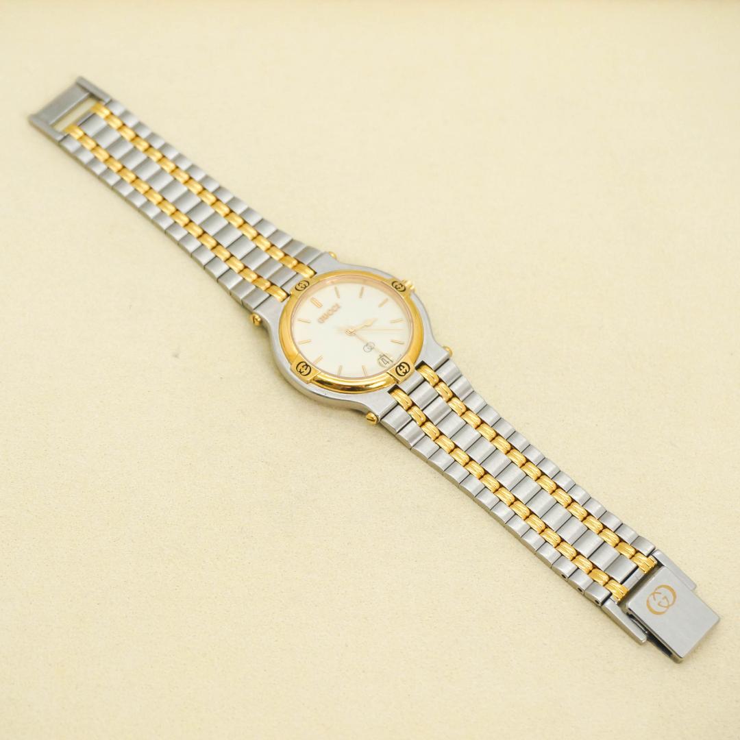 稼働 GUCCI 腕時計 9000M デイト ボーイズ アイボリー 2841