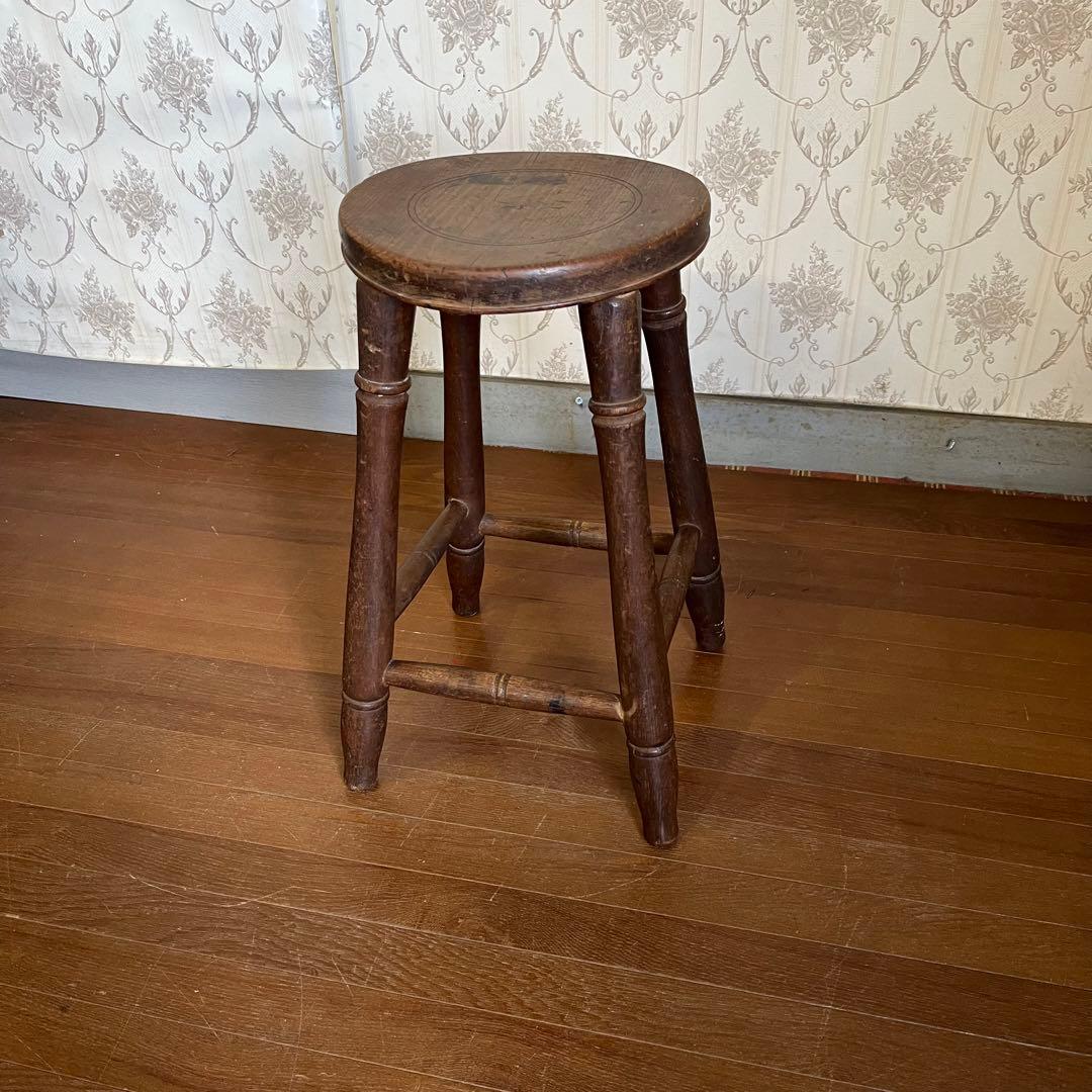 【アンティーク】木製 スツール 丸椅子 花台 昭和レトロ 古道具 古民家 古家具